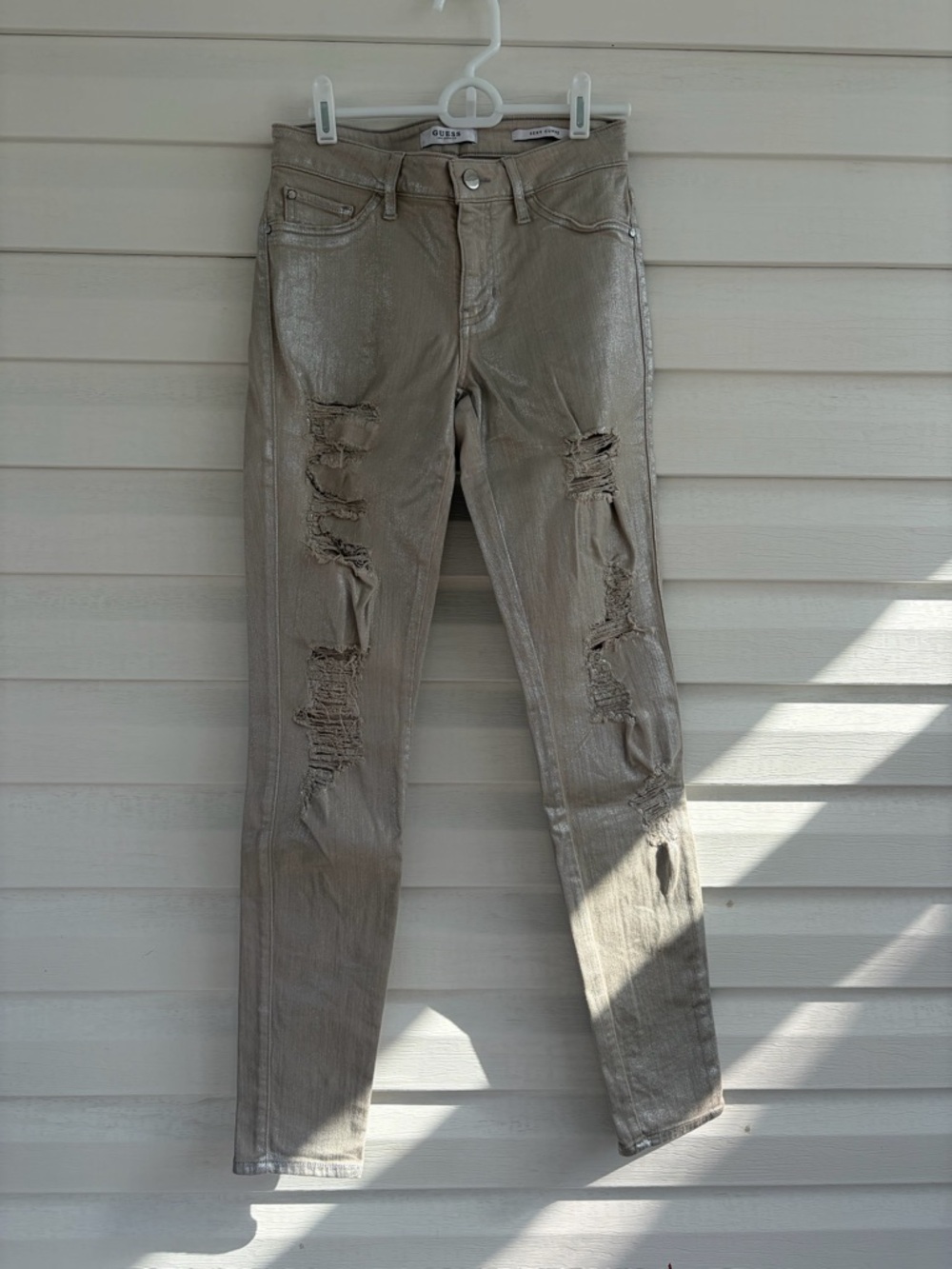 GUESS Metallic Skinny Jeans Silver Glam Night Out Party Statement